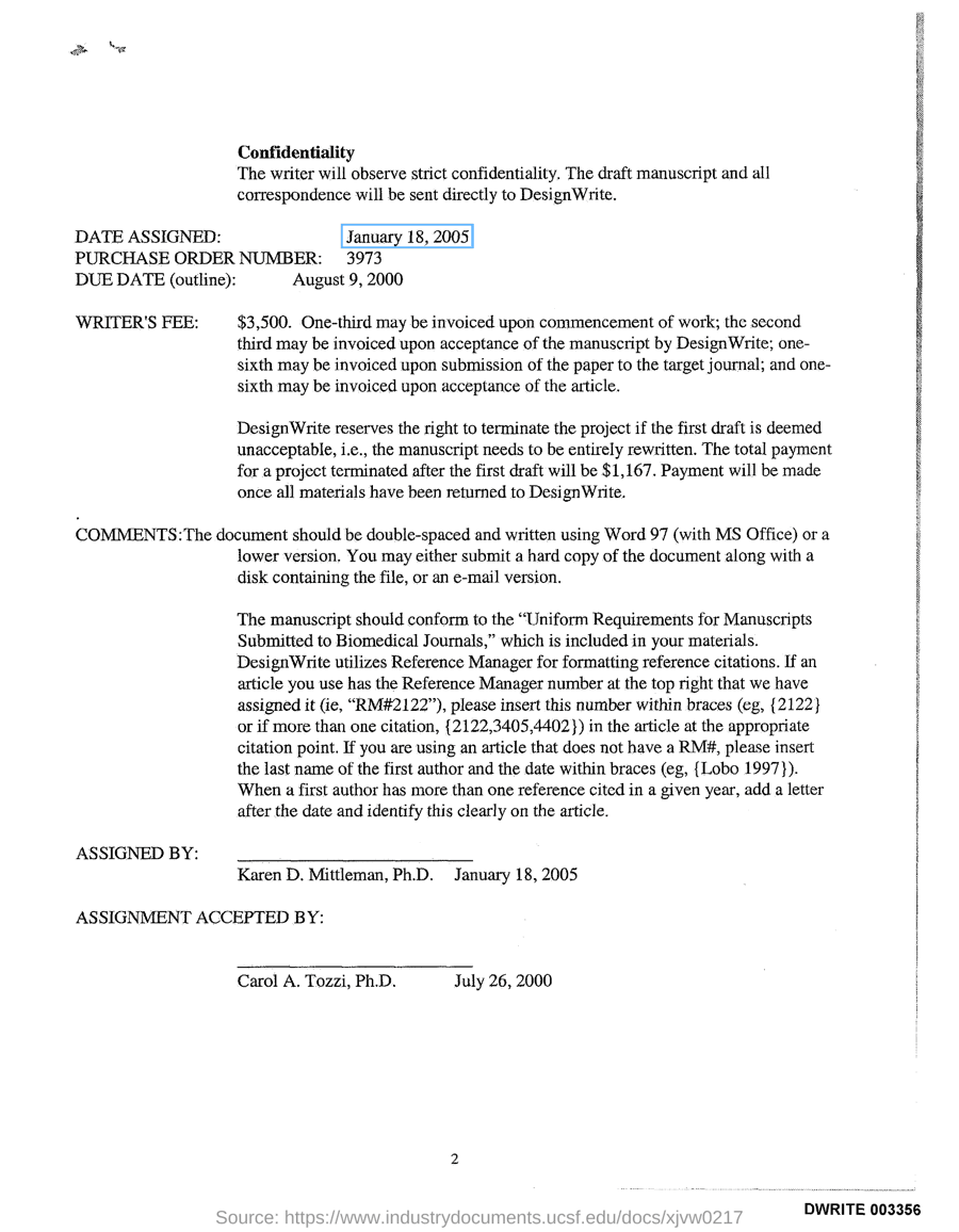A writer assignment letter with the date assigned boxed